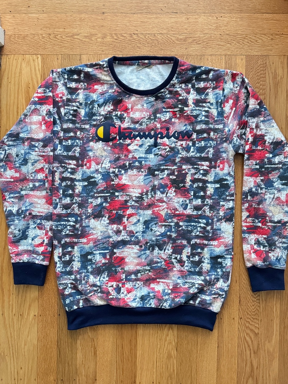 Champion Men’s Abstract Multicolor Crewneck Sweater - Red, Navy, Gray
